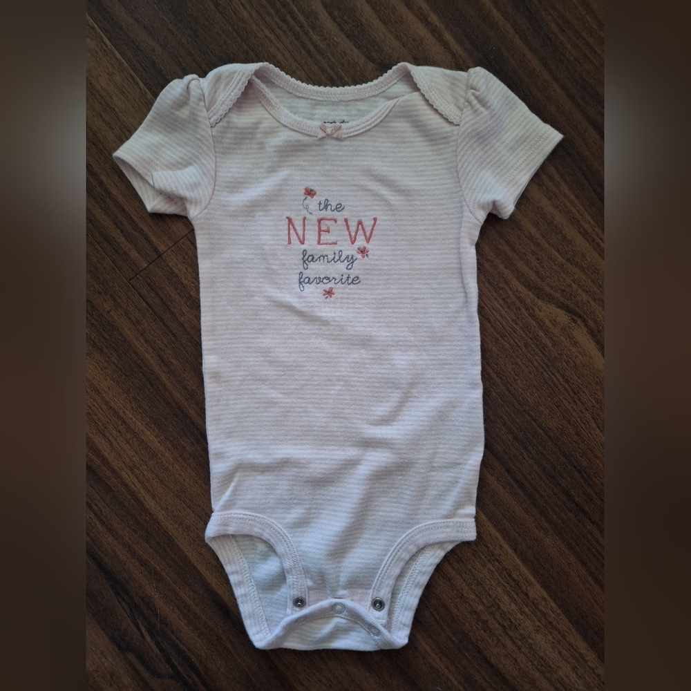 Carters Pink Striped Baby T-shirt Onesie Snap Buttons 12M